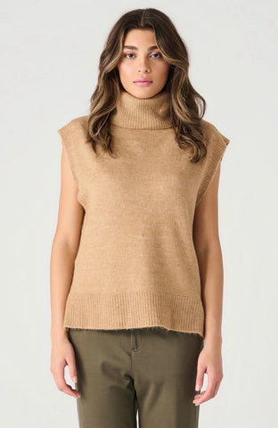 Camel Sleeveless High Neck Sweater