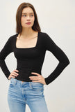 Black Square Neck Long Sleeve Top